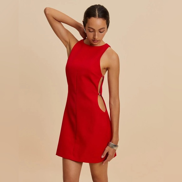 Commense Dresses & Skirts - COMMENSE Sleeveless Cutout Crew Neck Mini Dress Red Size S NWT!